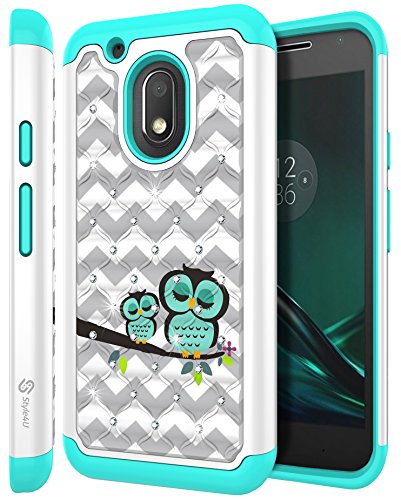 Moto G4 Play Case, Moto G Play Case, Style4U [Shockproof] Owl Studded Rhinestone Crystal Bling Hybri