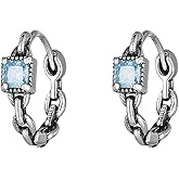 SLUYNZ 925 Sterling Silver Blue CZ Hoop Earrings for Women Teens Link Hoop Earrings Retro Huggie Hoop Earrings