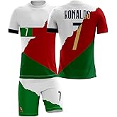 AZENCA Portugal Football Fans Youth Jersey, #7 Customized Special Edition Soccer Training Jersey, Unisex Kids Uniform