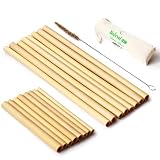 Organic Reusable Bamboo Straws with Coconut Fiber Brush 8.7" and 5.1" Drinking Biodegradable Kids Adults | Set of 16 Assorted Sizes with Bag | Handcrafted Natural Alternative to Plastic By NATURALNEO