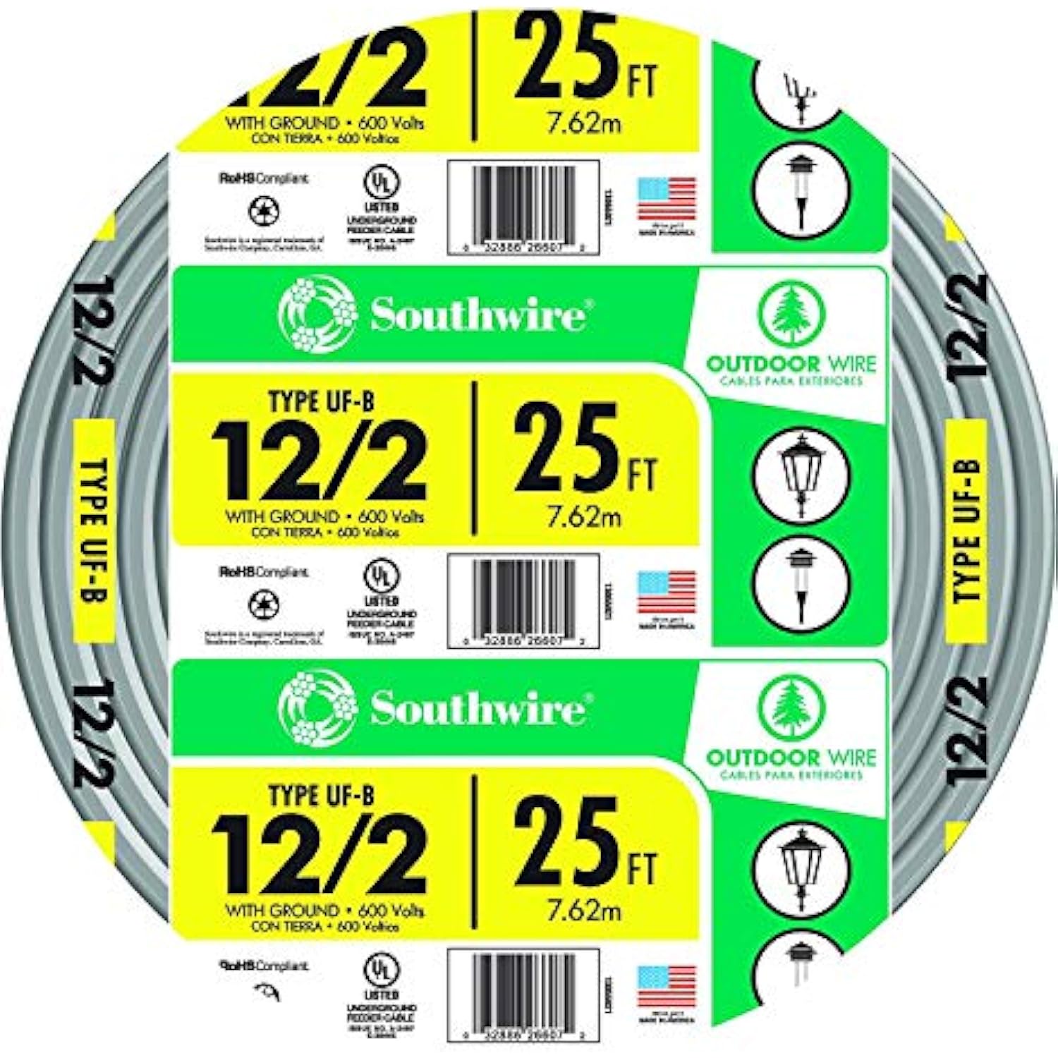  feeフィート Southwire 13055921 12/2WG UF Wire 25-Foot , Gray | eBay