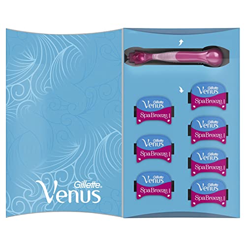 Gillette Venus ComfortGlide Spa Breeze Women's Razor + 7 Razor Blade Refills, with Shave Gel Bars & Anti-Slip Grip