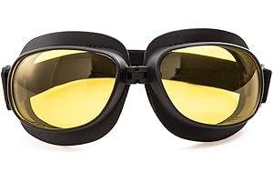 evomosa Motorcycle Goggles Vintage Pilot Goggles Retro Motocross Goggle Outdoor Eyewear Sports Glasses for Half Helmet (Black frame Yellow lens)