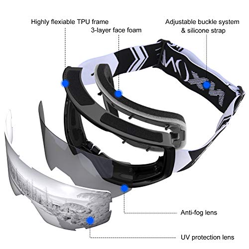 NXONE Ski Goggles for Men and Women, Anti-Fog Over Glasses Snowboard Goggles with UV Protection, Windproof Helmet Compatible Dual Lens Goggles-100% UV Protection