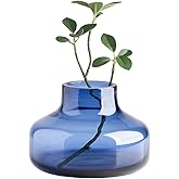 Torre & Tagus Solid Color Round Art Glass Vase for Flowers - 4" Tall Unique Flower Vase, Clear Handmade Bottle Vase for Modern Home Decor, Bud Vase as Decorative Shelf Decor or Wedding Gift, Blue