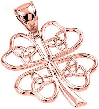 14k Rose Gold Open Design Trinity Knot Lucky Four-Leaf Clover Charm Pendant