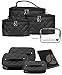 JAVOedge Quilted Makeup Brush Cosmetic Travel Organizer Bag w/Clear PVC Zipper Bag (4 PCS Set: XSM, SM, MED, LG Sizes)