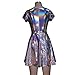 pinda Holographic High Waisted Flare Skater Dress (M, Silver)