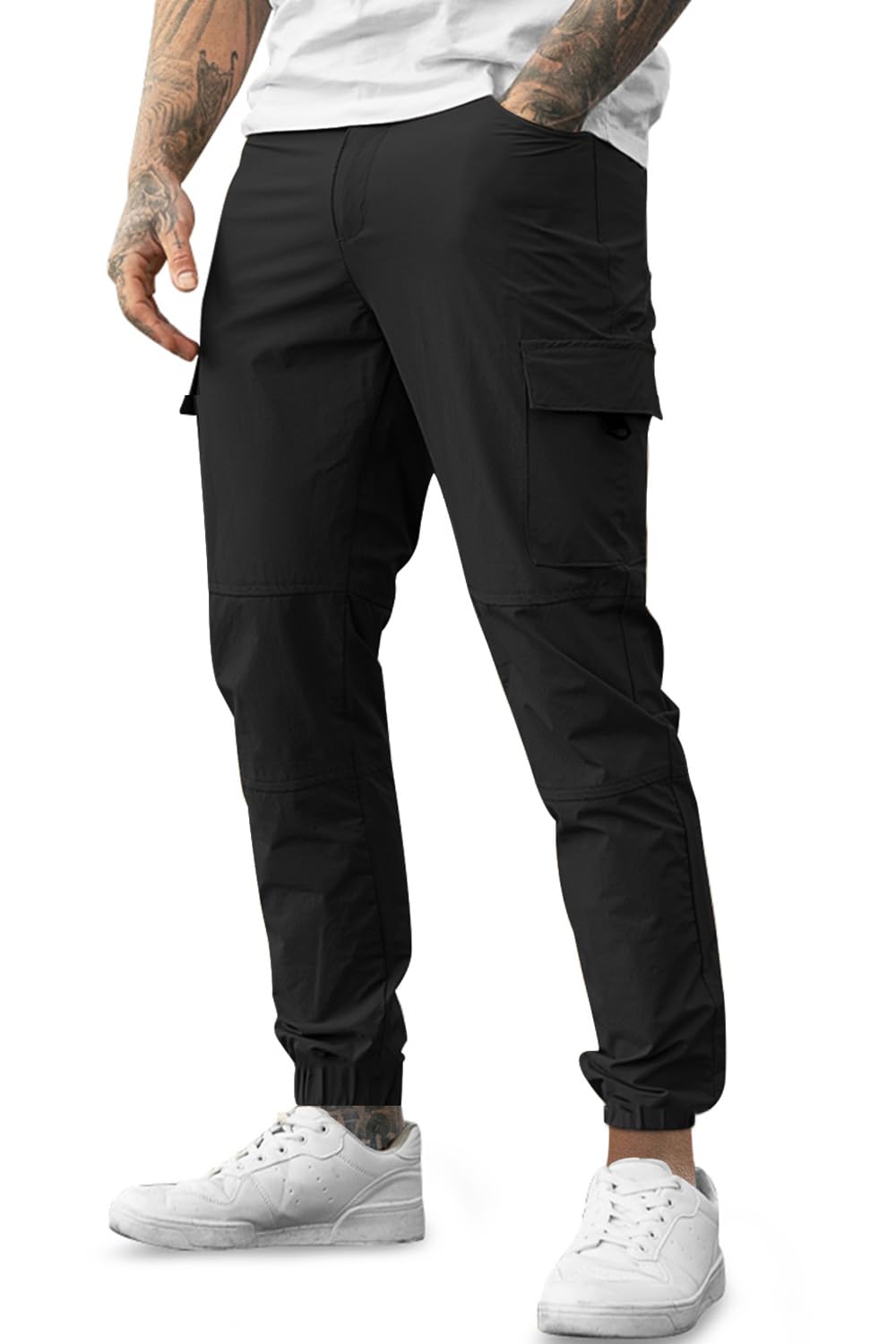 GINGTTO Skinny Joggers Men Black Slim Fit Stretch Hiking Pants for Men ...