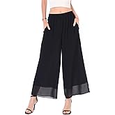 heipeiwa Women's Capris Crop Chiffon Pants Summer Beach Vacation Culottes Casual Dress Wide Leg Palazzo Pants