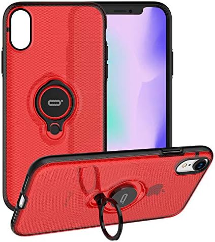 ICONFLANG Phone Case for iPhone XR Case, 360 Degree Rotating Ring Kickstand, Dual Layer Shockproof Impact Protection Phone Case for iPhone XR, Works Great with Magnetic Car Mount - Red