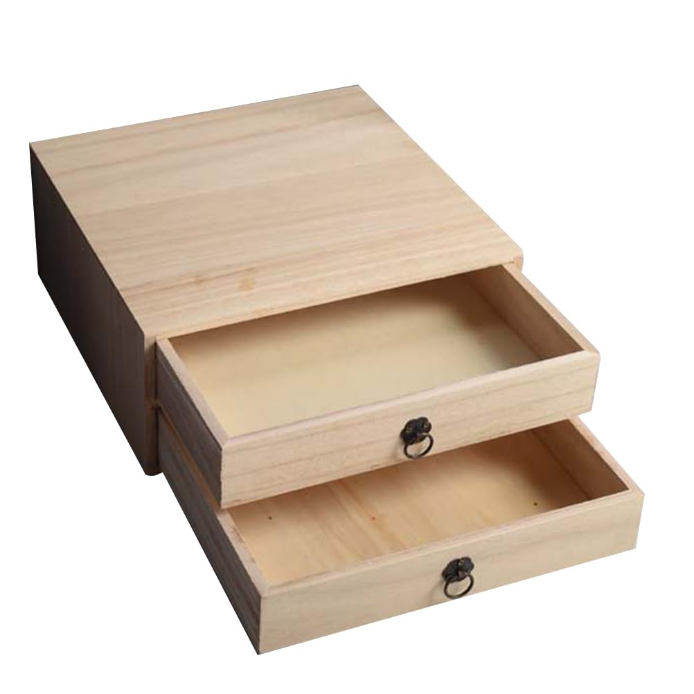 Cabilock Desk Containers Wooden Desktop Organizer with Drawers Dual- Layer Desk Organizer Cosmetic Storage Box Drawers for Desktop Color Jewelry Box, 82X9.63X4.32in