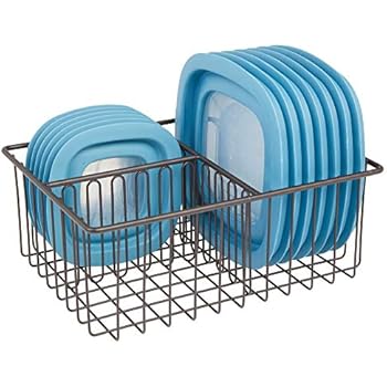 mDesign Metal Kitchen Food Storage Container Lid Holder, 3-Compartment Organizer Bin for Organization in Kitchen Cabinets, Cupboards, Pantry Shelves, Drawers - Bronze