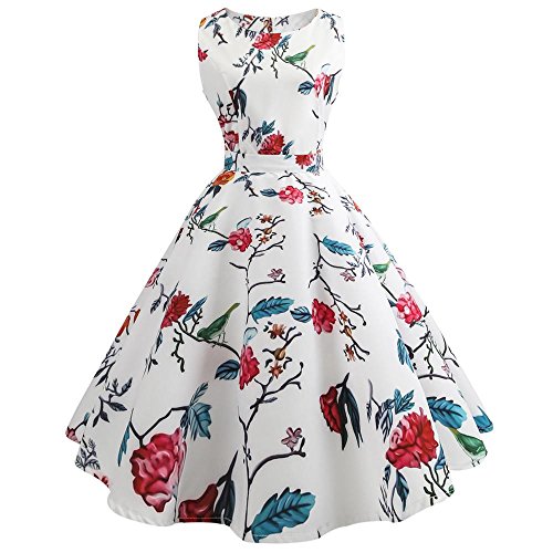 Goddessvan Women Vintage Floral Elegant Sleeveless Tea Hepburn Dress Ball Gown