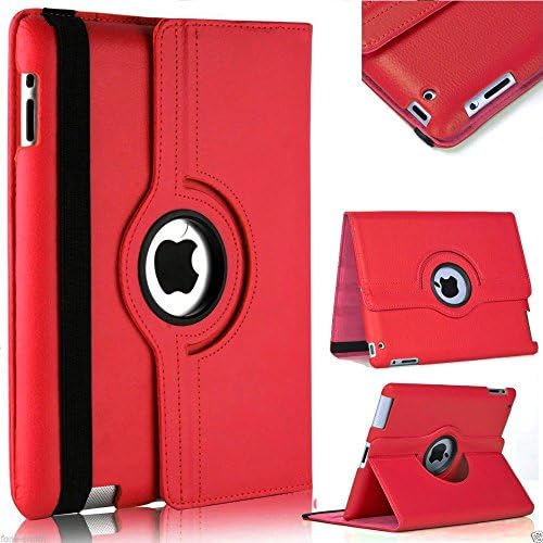 iPad Air 1 Case, AllinoMarket - 360 Degree Rotating Stand Case Smart Cover with Auto Sleep and Wake Feature and Strap for Apple iPad Air 1 (2013 Release) (Red)