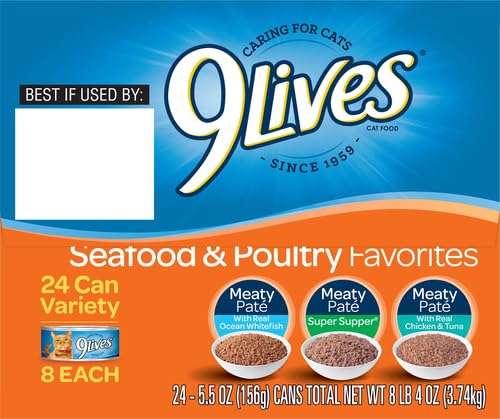 9LIVES SEAFOOD & POULTRY FAVORITES WET CAT FOOD VARIETY 5.5 OUNCE CAN (PACK OF 24)