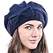 Lady French Beret Wool Beret Chic Beanie Winter Hat, Bow Navy, Size Medium