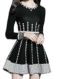 Celebritystyle black/white print sweater knit fit & flare mini dress PETITE (S, black)
