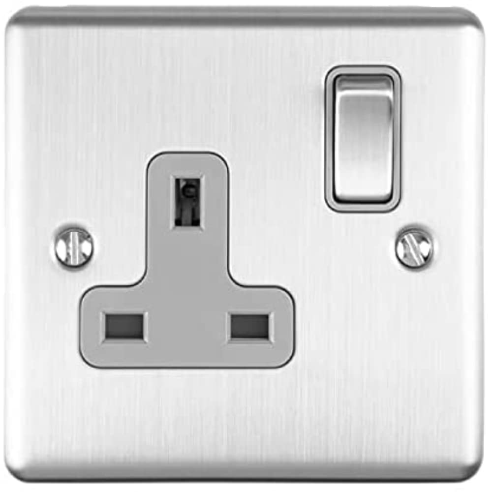 Enhance Decorative 1 Gang Socket Satin Stainless Finish With Grey Trim — image 1