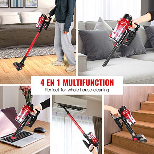 Aspirapolvere Senza Fili Potente 22 KPa, 4 in 1 Scopa Elettrica Senza Fili con Luce LED, Autonomia 40 Minuti, Filtro HEPA, Batteria Removibile per Tappeto Pavimento Peli di Animali Warmfunn