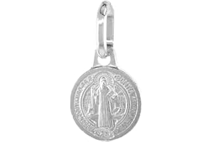 SABRINA SILVER Very Tiny 8mm Sterling Silver St Benedict Medal Necklace for Women & Men 5/16 inch Round Italy 16-24 inch