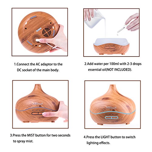 Essential Oil Diffuser ONEreah Cool Mist Humidifier Wood Grain Humidifier 300ML with 4 Timer Settings Waterless Auto Shut-off and 14 LED Color Changing for Office Home Bedroom Living Room Study Yoga