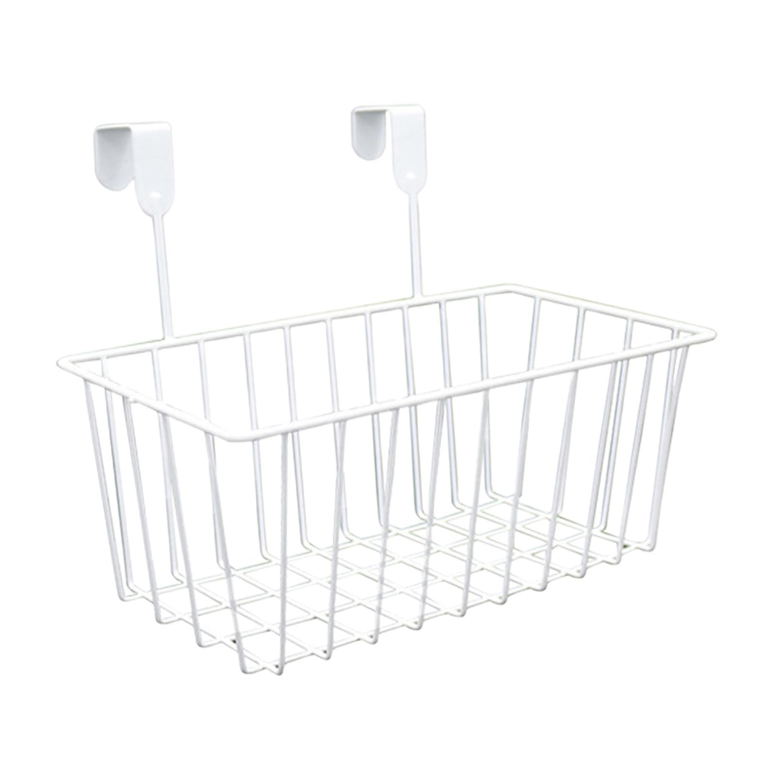 LOVIVER Grid Storage Baskets with Hooks, Metal Hanging Basket,Kitchen Storage Organizer Holder, Over Cabinet Door Basket for Kitchen, White