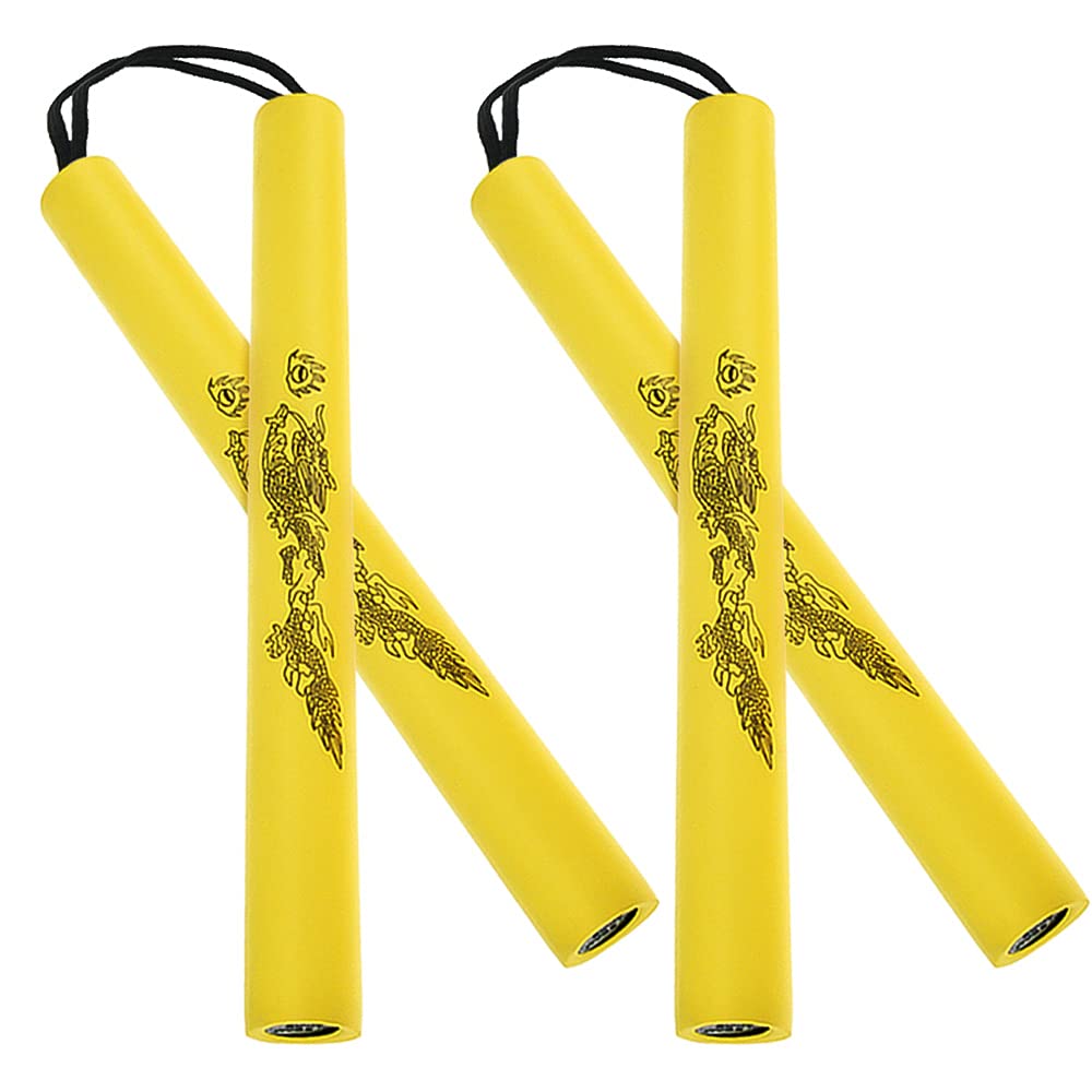 ZDNT 2 Pairs Foam Nunchucks,Safety Practice Nunchaku with Rope,Martial Arts Nunchucks,Foam Training Nunchucks Portable Training Nunchuck Foam Martial Arts Nunchucks for Kids and Beginners (Golden)