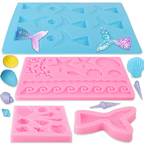 BAKHUK 4pcs Seashell Mermaid Tail and Seaweed Mold for Making Chocolate and Candy, Decorating Marine Themed Cakes - Thumbnail 3