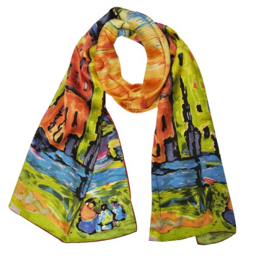 Wrapables Luxurious 100% Charmeuse Silk Long Scarf with Hand Rolled Edges, Wassily Kandinsky's Houses in Munich