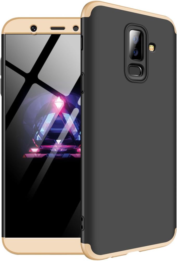 Samsung Galaxy A6 Plus 2018 Case, Ultra-Thin 3 in 1 Detachable Anti-Scratch PC Hard Case 360° Full Body Shockproof Protection Case Cover for Samsung Galaxy A6 Plus 2018 (Black, Gold)