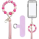 VIOKKO Marble Boho Silicone Beaded Phone Wrist Strap, Cellphone Lanyard with Tether Tab, Elastic Hands-Free Wristlet Bracelet Keychain (Pink)