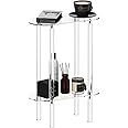 HMYHUM Acrylic Narrow Side Table for Small Spaces, 7" Wide Skinny Nightstand/Bedside Table for Bedroom, Slim Small End Table, 2 Tier, 15.7" L x 21.8" H, Clear