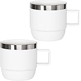 Cafezi 6 oz Espresso/Coffee Mug with Handle, Ceramic-Lined 18/8 Stainless Steel, Double-Wall Vacuum Insulated, Stackable, Dishwasher Safe, Fits Most Espresso Machines (White, 2 Pack)