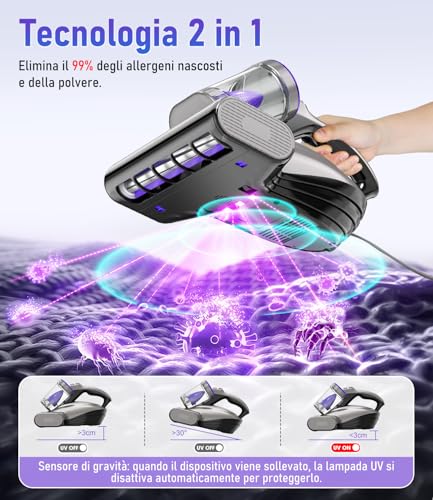 PEXCHO Mattress Topper with UV Light, HEPA Filter and Drying at 65°C, 500W Vacuum Cleaner for Mattresses Removes 99% of Allergens, Cleaning Mattress, Sofa, Fabrics and Beds