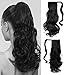 Rhyme 16” Black Ponytail Clip in Hair Extensions Natural Long Curly Wavy Wrap Around Wig Drawstring Tie Up Hair piece For Women