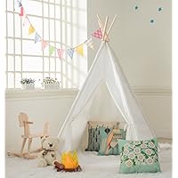 DalosDream Indoor Outdoor Classic White Cotton Canvas Play Teepee Tent for Toddler Kids with Mat Floor and Carry Bag