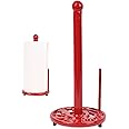 MINLUFUL Vintage Paper Towel Holder Stand - Cast Iron Kitchen Countertop Decor Roll Paper Towel Holder Dispenser, Easy Tear Paper Towel Holder, Red