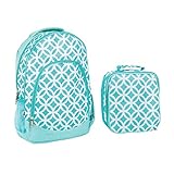Reinforced Water Resistant School Backpack and Insulated Lunch Bag Set - Aqua Circle Link