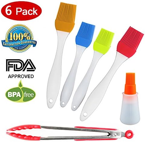 6 Pack BPA Free, FDA Approved BBQ Brush , Easy Cleaned Flexible Silicone Basting Brush, Heat Resistant Silicone Basting Pastry Brush , Barbecue Clip Slicone, Brush Oil Bottle by Makerfun