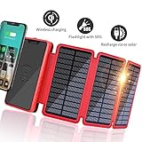 Solar Charger 20000mAh Soluser Wireless Portable Power Bank High Capacity External Battery Backup with 3 Solar Panels Emergency LED Flashlight Dual 5V/2.1A USB Ports for Smartphones