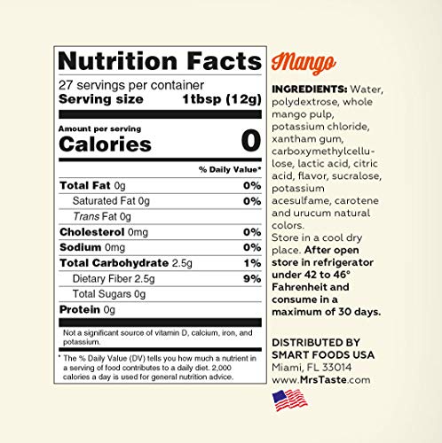 Mrs Taste, Zero Calories, Zero Sugar, Zero Sodium, High Fiber, Pancake & Ice Cream Syrup, Keto Friendly, Paleo Friendly (Mango)