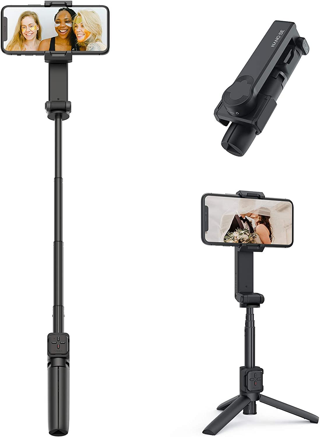 MOZA MST01 Nano SE Intelligent Stabiliser and Extendable Selfie Gimbal for Vlogging, Travel with your iPhone/Android Smartphone - Black, 171.4 mm*60.7 mm*60.9 mm