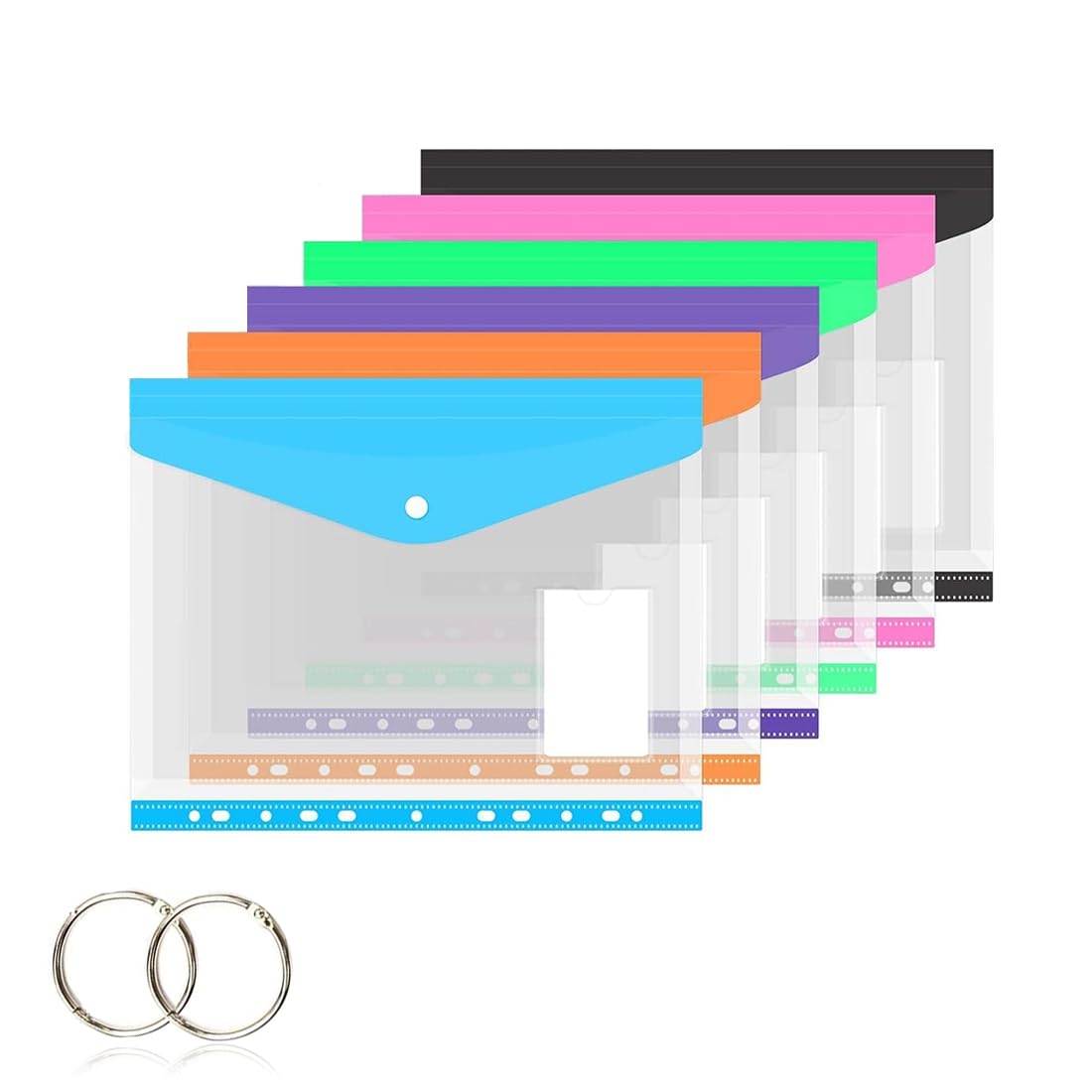ZKSXOA Punched Pockets A4 Plastic Wallets 6 Pack-Plastic Wallets A4 Punched Pockets- A4 Folders Wallets Plastic Document Files Popper Wallets with Pocket