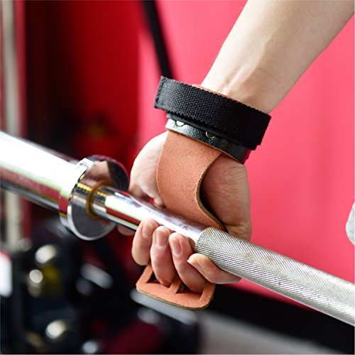 DⅡZONE FITNESS 2 holes Genuine Leather Anti-slip Strong Grip Gymnastics Hand Grips Fingers Palm Strap Sports Gloves with Wrist Support for Kettlebells,Crossfit,Weight lifting,Barbells,Chin Ups,Bar Mus - Thumbnail 5