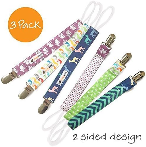 Baby Pacifier Clips Unisex 3 Pack – Modern 2 Sided Design - Universal fit for all Soothie Pacifier Holders - Best for Boys and Girls
