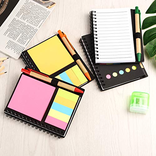 Blulu 4 Pieces Spiral Notebook 280 Sheets Lined Notepad with Sticky Notepads, Page Marker Colored Index Tabs Flags and Pen in Holder (Set 2)