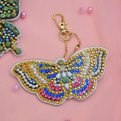 5D DIY Diamond Painting Keychain, Mosaic Making Full Drill Special Shape Diamond Painting Kit for Bags, Smartphone Straps (Butterfly)