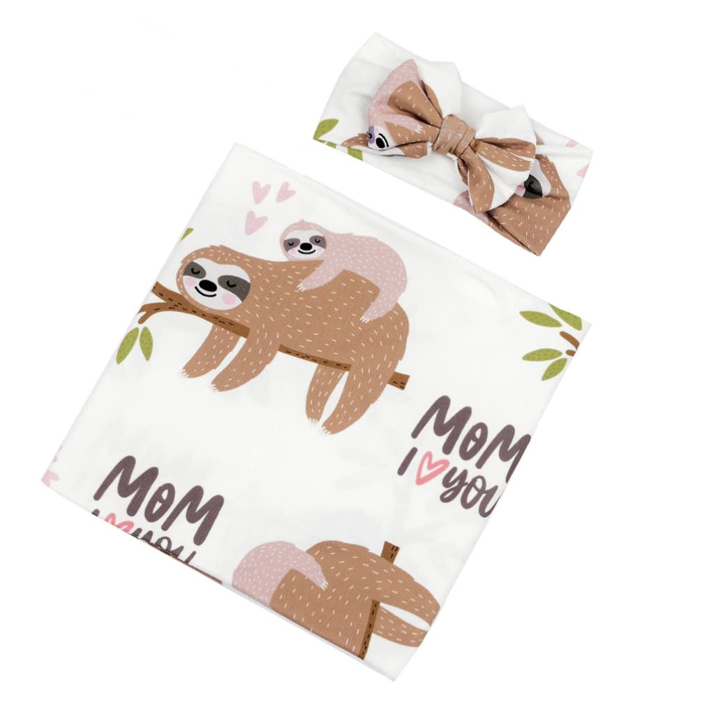 Toddmomy Muslin Baby Swaddle Blanket and Headband Set Sloth Pattern Cotton Baby Blanket Receiving Blanket Swaddle Blanket Monthly Picture Blanket Crib Blanket for 1 Set