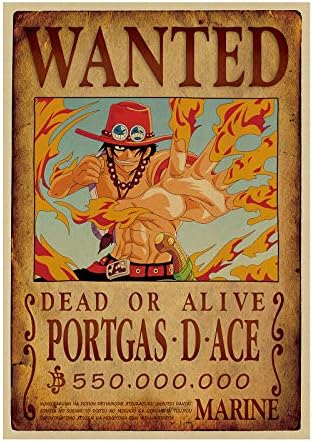 2018 Latest One Piece D Luffy Wanted Wall Scroll, Wanted Posters Kraft Paper,20.514 inch (ACE)
